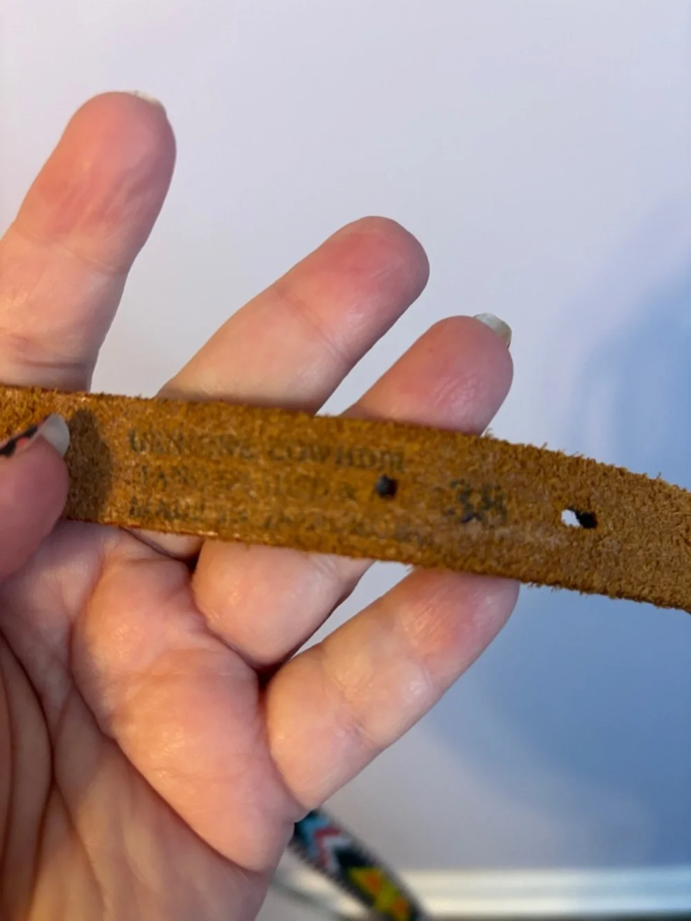 Leather Genuine Cowhide Brown Western Southwestern Beaded Native American Belt